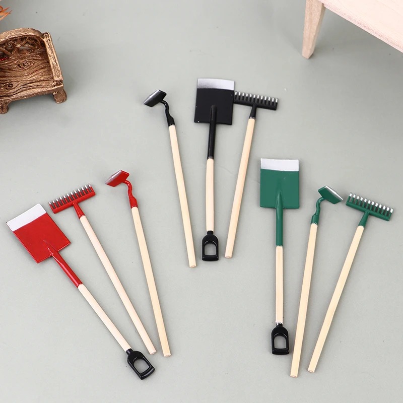 3Pcs 1:12 Dollhouse Miniatures - Gardening Tools Spade 评论和价格