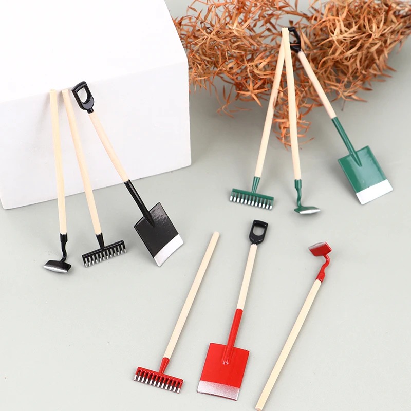 3Pcs 1:12 Dollhouse Miniatures - Gardening Tools Spade 评论和价格
